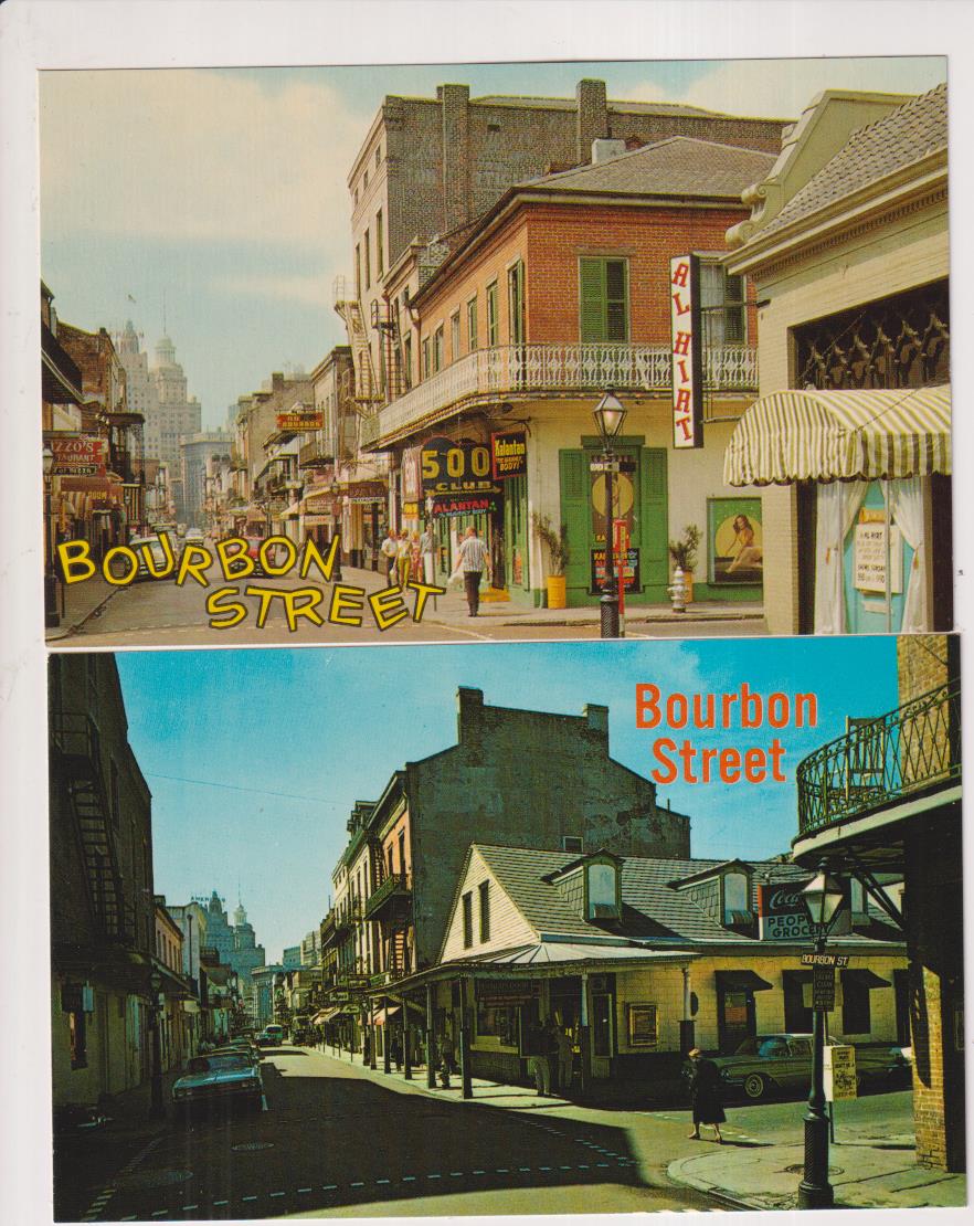 Nueva Orleans. Lote de 2 postales. Bourbon Street. Años 50-60. sin circular