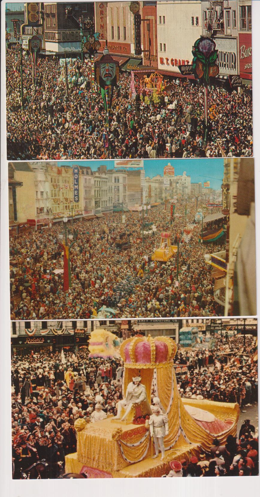 Nueva Orleans. Lote de 3 postales del Carnaval. Años 60. sin circular