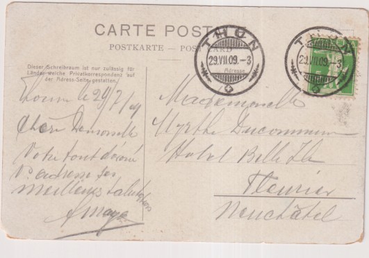 Thun (Suiza). Castillo de Thoune. Franqueado y fechado en Thun en 1909