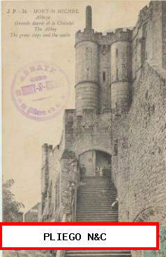 Mont St. Michel-Abbaye. con sello de la Abadía. Franqueado y fechado en 1921