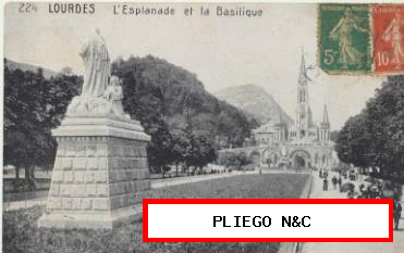Lourdes-L´Esplanade et la Basilique. Franqueado y fechado en 1918