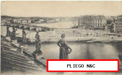 Bayonne-La Plaze du Reduit et le Pont Saint-Spirit. Franqueado y fechado en 1912