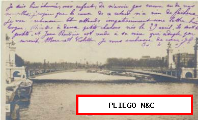 Paris-Vue Générale du Pont Alexandre III. Franqueado y fechado en 1905