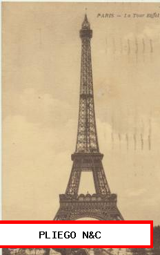 Paris-La Tour Eiffel. Franqueado y fechado en 1938