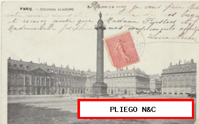 Paris-Colonne Vendome. Franqueado y fechado en 1903