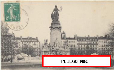 Lyon-Place Carnot. Franqueado y fechado en 1908