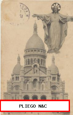 Paris-le Sacre Coeur de Montmartre. Franqueado y fechado en 1919