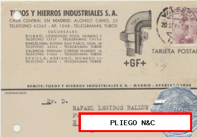 Tarjeta con Membrete. De Valencia a Elche del 20-9-1946. Con Edifil 923
