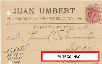 Tarjeta con Membrete de Barcelona a Hellín del 15-7-1915. con Edifil 269