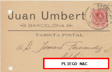 Tarjeta con Membrete de Barcelona a Hellín del 14-7-1915. con Edifil 269