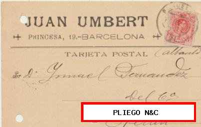Tarjeta con Membrete de Barcelona a Hellín del 17-8-1915. con Edifil 269