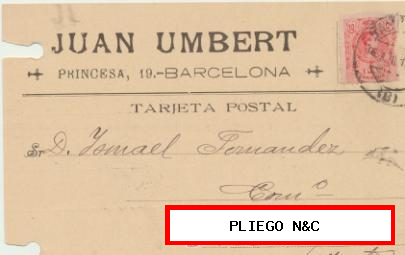 Tarjeta con Membrete de Barcelona a Hellín del 18-8-1915. con Edifil 269