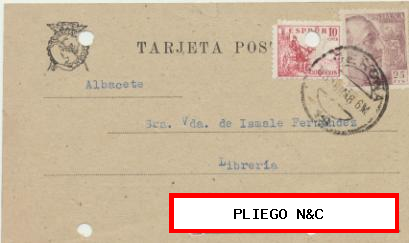 Tarjeta Postal de Gerona a Hellín del 13 abril 1948. con Edifil 917 y 923