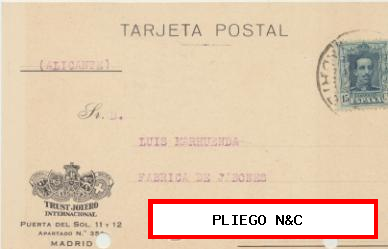 Tarjeta con Membrete de Madrid a Monóvar del 26-3-1926. Con Edifil 315