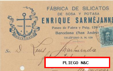 Tarjeta con Membrete de Barcelona a Monóvar del 4 Julio 1929. con Edifil 315