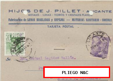 Tarjeta con Membrete de Alicante a Elche del 23 Marzo 1949. con Edifil 922. y 1021