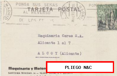 Tarjeta con Membrete de Madrid a Alcoy del 9 Agosto 1967. con Edifil 1546