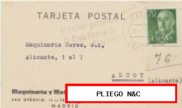 Tarjeta con Membrete de Madrid a Alcoy del 22 Novi. de 19 61. 1964. con Edifil 1151