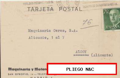 Tarjeta Postal con membrete de Madrid a Alcoy del 3 junio 1963. con Edifil 1151
