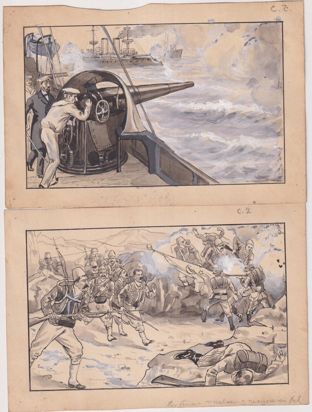 La guerra entre Turquía y los Balkanes. Dibujos originales de los cromos serie Completa 10 (17,5x12 cms.)