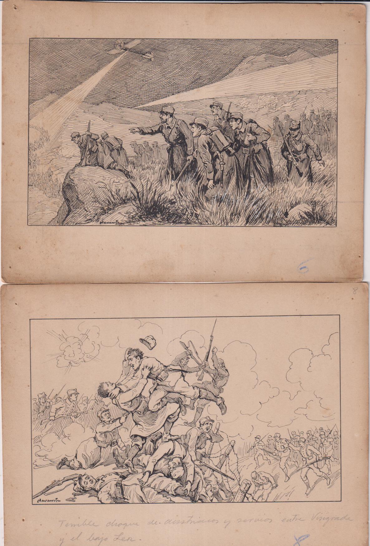 Austria contra Serbia. 8 Dibujos originales (20,5x15 cms.)