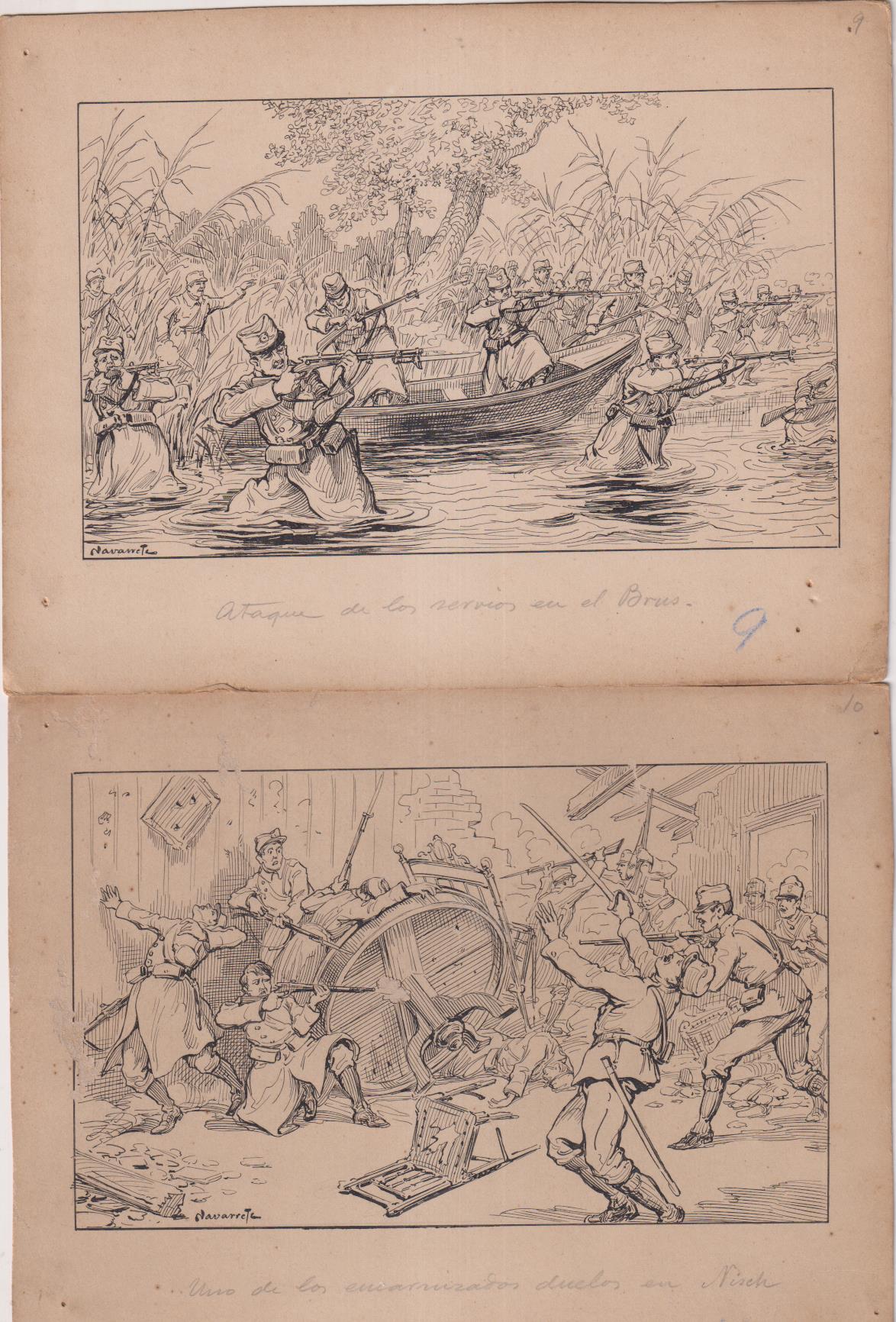 Austria contra Serbia. 8 Dibujos originales (20,5x15 cms.)