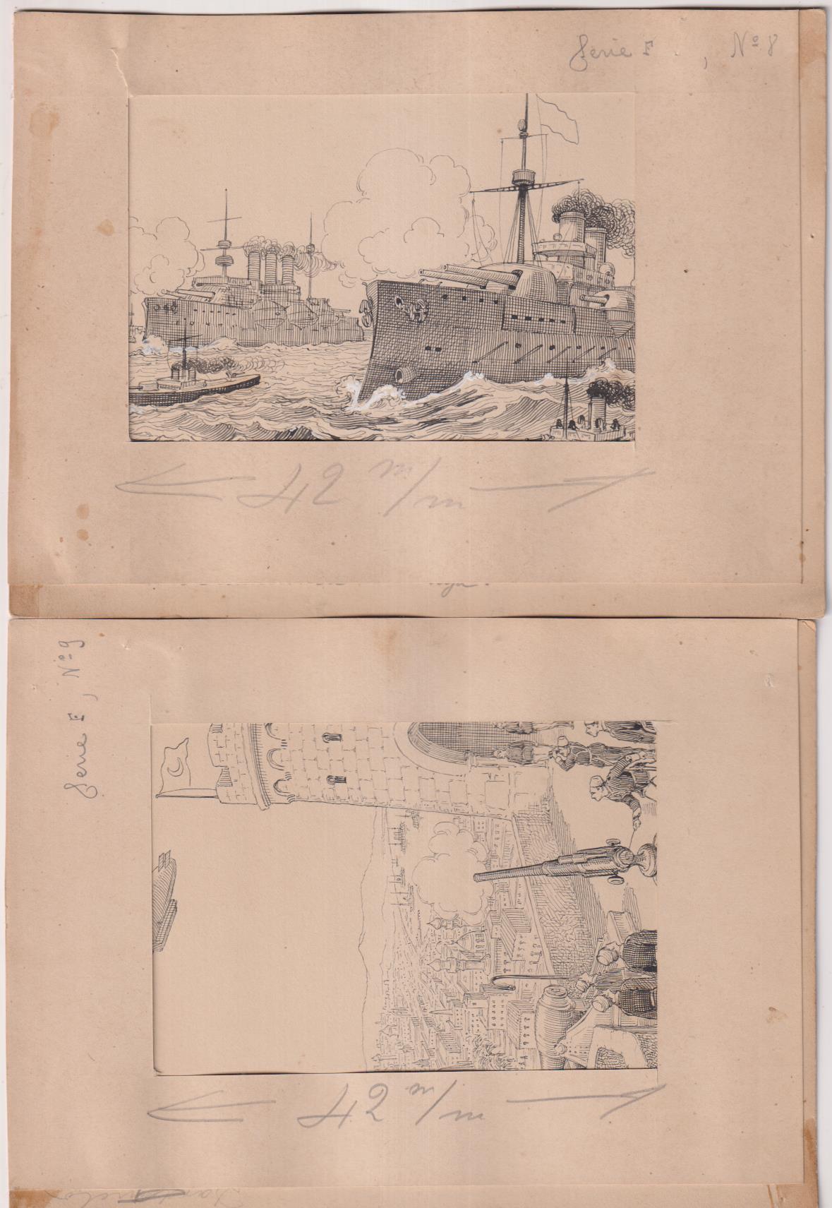 Inglaterra y Francia contra Turquía. 9 dibujos (19,5x14,5) originales de Navarrete para cromos