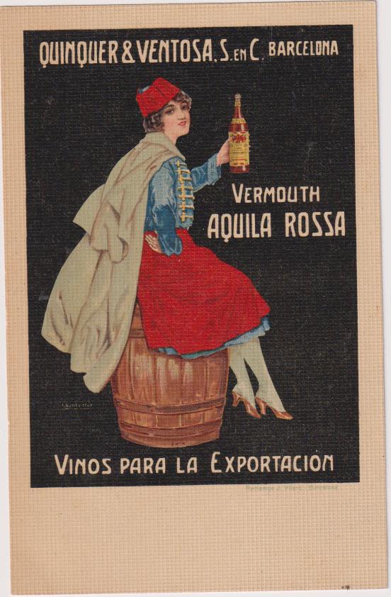 Postal. Publicidad de Vermouth Aquila Rossa. Quinquer & Ventosa. MUY DIFÍCIL ASÍ