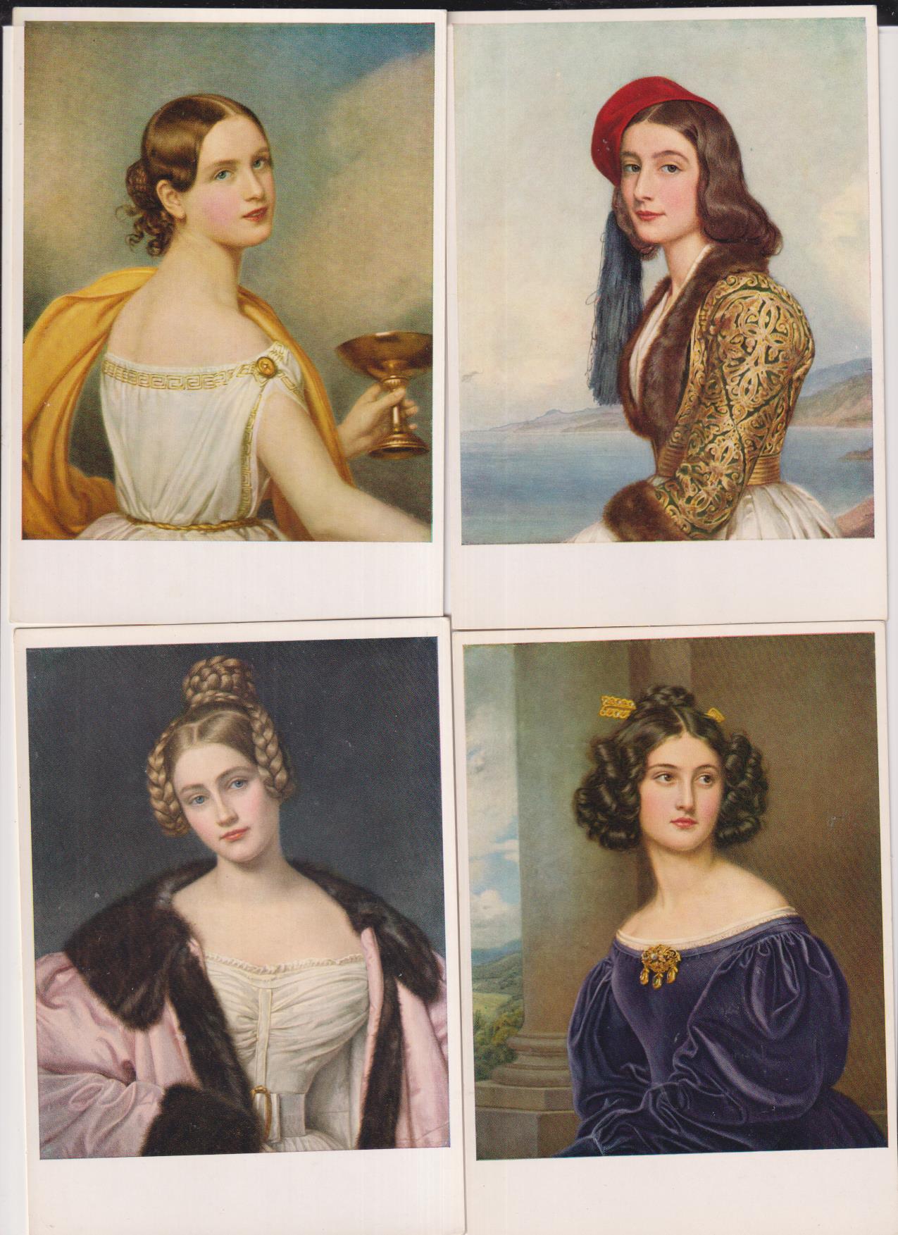 LOte de 4 Tarjetas de Retratos de Joseph Stieler. Galeria de la Belleza, Rey Ludwig I. Munich