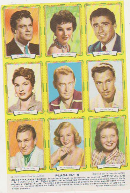 Artistas de la Pantalla. Placa nº 6. Fher 1958. Incluye los cromos del 46 al 54