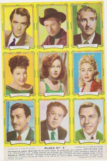 Artistas de la Pantalla. Placa nº 4. Fher 1958. Incluye los cromos del 28 al 36