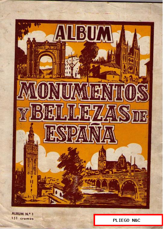 Monumentos y Bellezas de España. Casullera. Álbum nº 1. A falta de 2 cromos (53 y 111) Son 151 cromos
