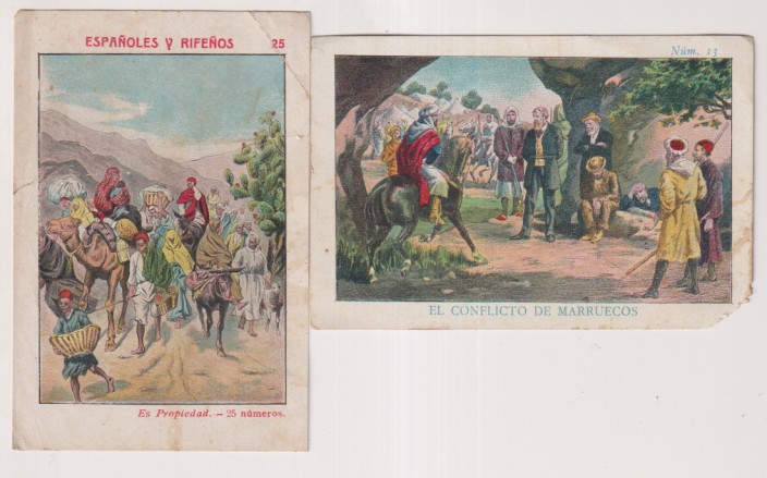 Lote de 2 Cromos: Españoles y Rifeños nº 26 de Chocolate Pí