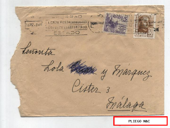 Carta de Sevilla a Málaga del 28 Sept. 1953. con Edifil 1022 y 1062