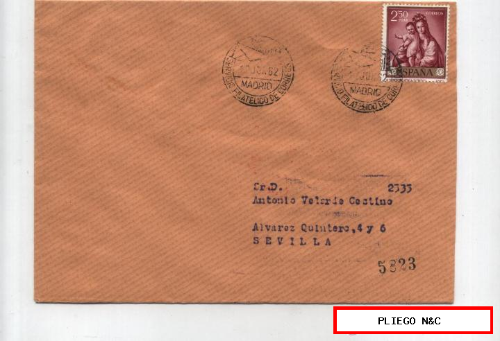 Carta de Madrid (Servicio filatélico de Correos) a Sevilla del 12 Jun 1962. con Edifil 1424 LUJO
