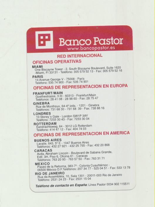 Calendario Fournier. Banco Pastor, Red Internacional 2002