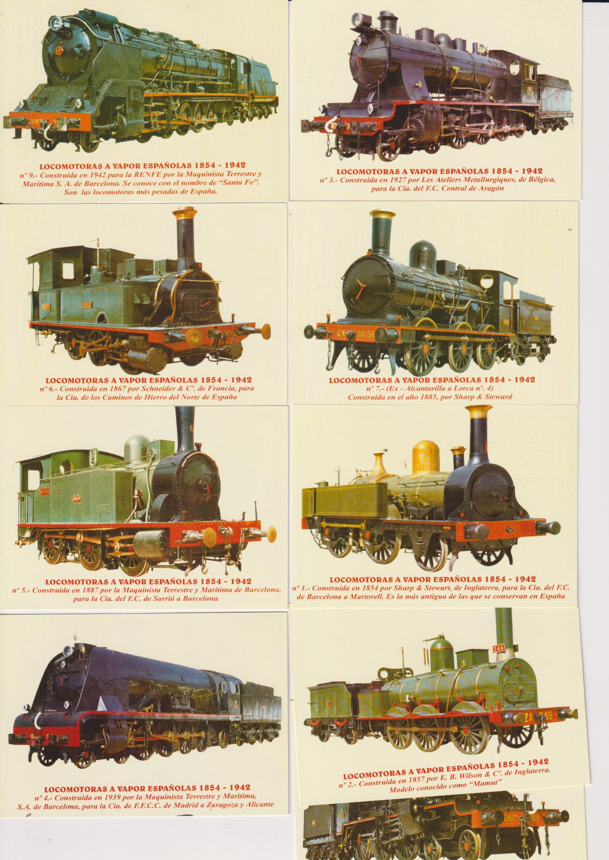 Locomotoras a vapor Españolas 1854-1942. Serie de 9 Calendarios 2004. SIN USAR