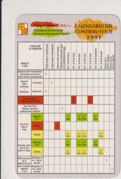 Calendario del Contribuyente para 1991