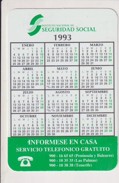 Calendario 1993. Seguridad social. pensiones