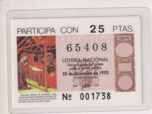 Calendario 1993 con participación de lotería de navidad (Plastificado) Casa Felipe. Miranda Ebro