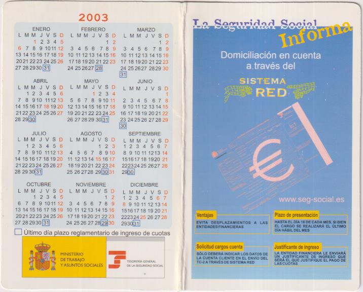 Calendario 2003. Seguridad social