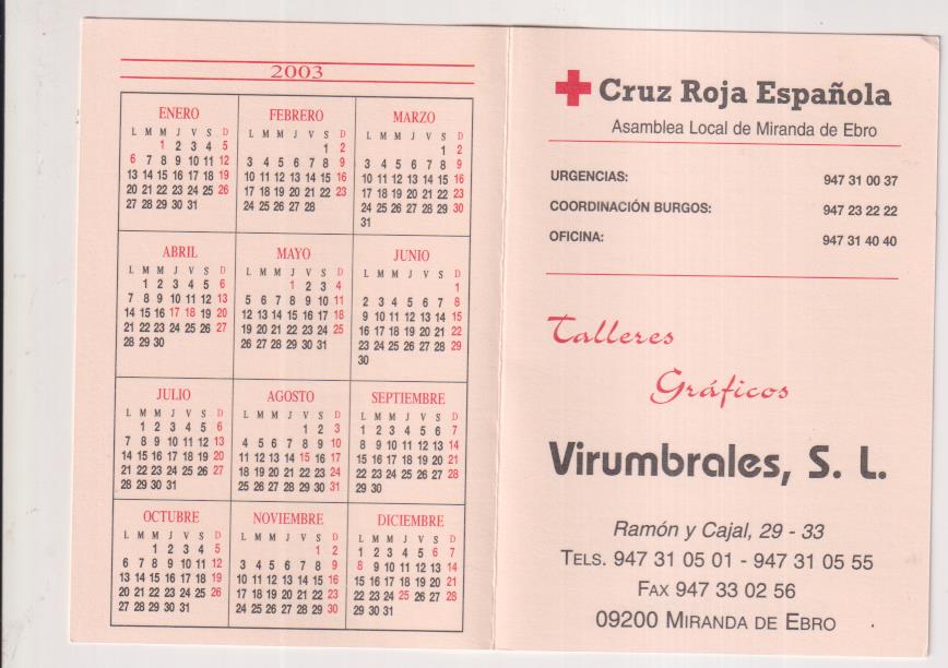 Calendario 2003. Cruz Roja Española. Asamblea local de Miranda de Ebro