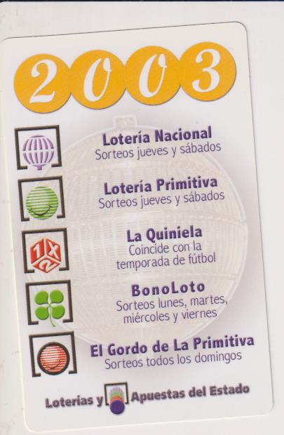 Calendario 2003. Lotería y apuestas del Estado