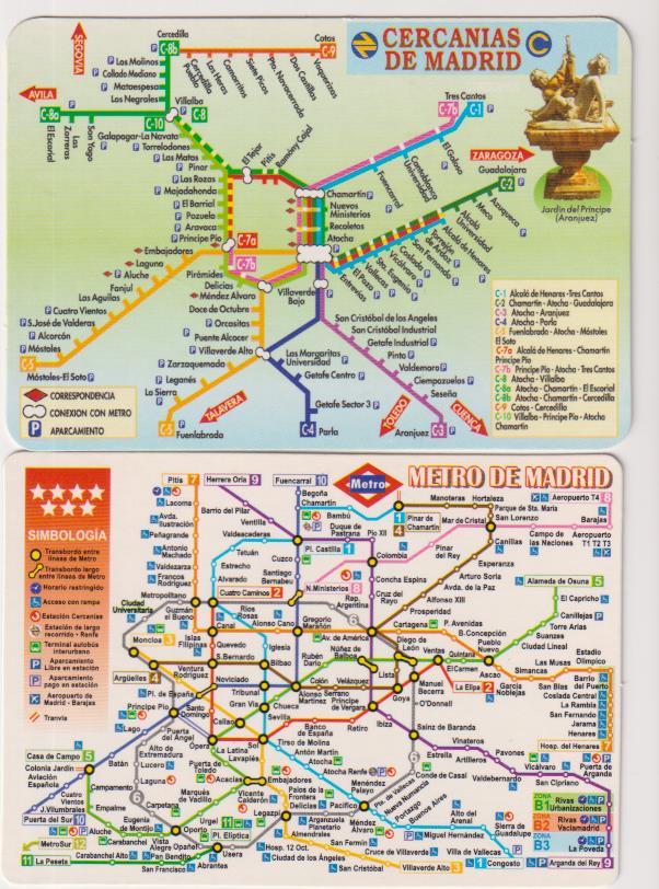 lote de 2 calendarios 2008. metro de Madrid y cercanías de Madrid. distinta publicidad