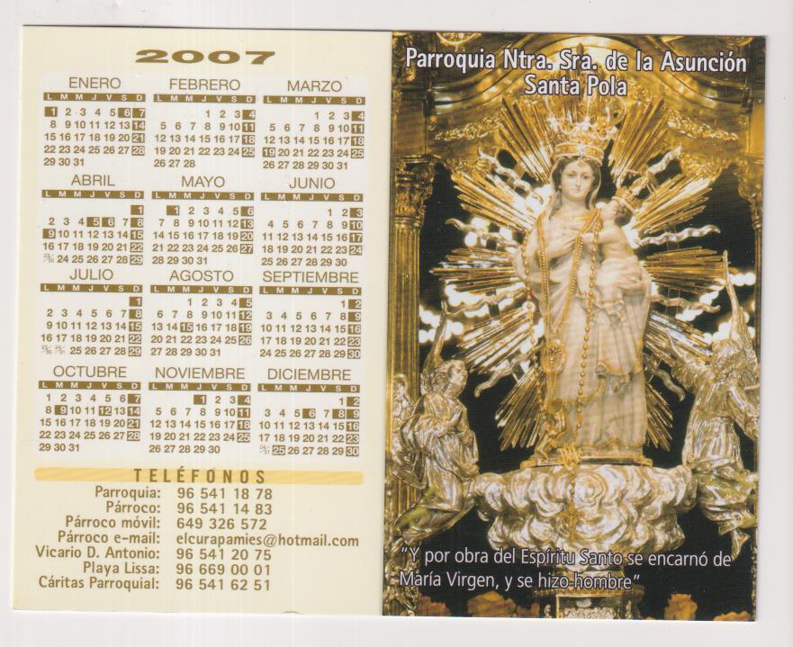 calendario 2007. parroquia ntra. sra. de la asunción. santa pola