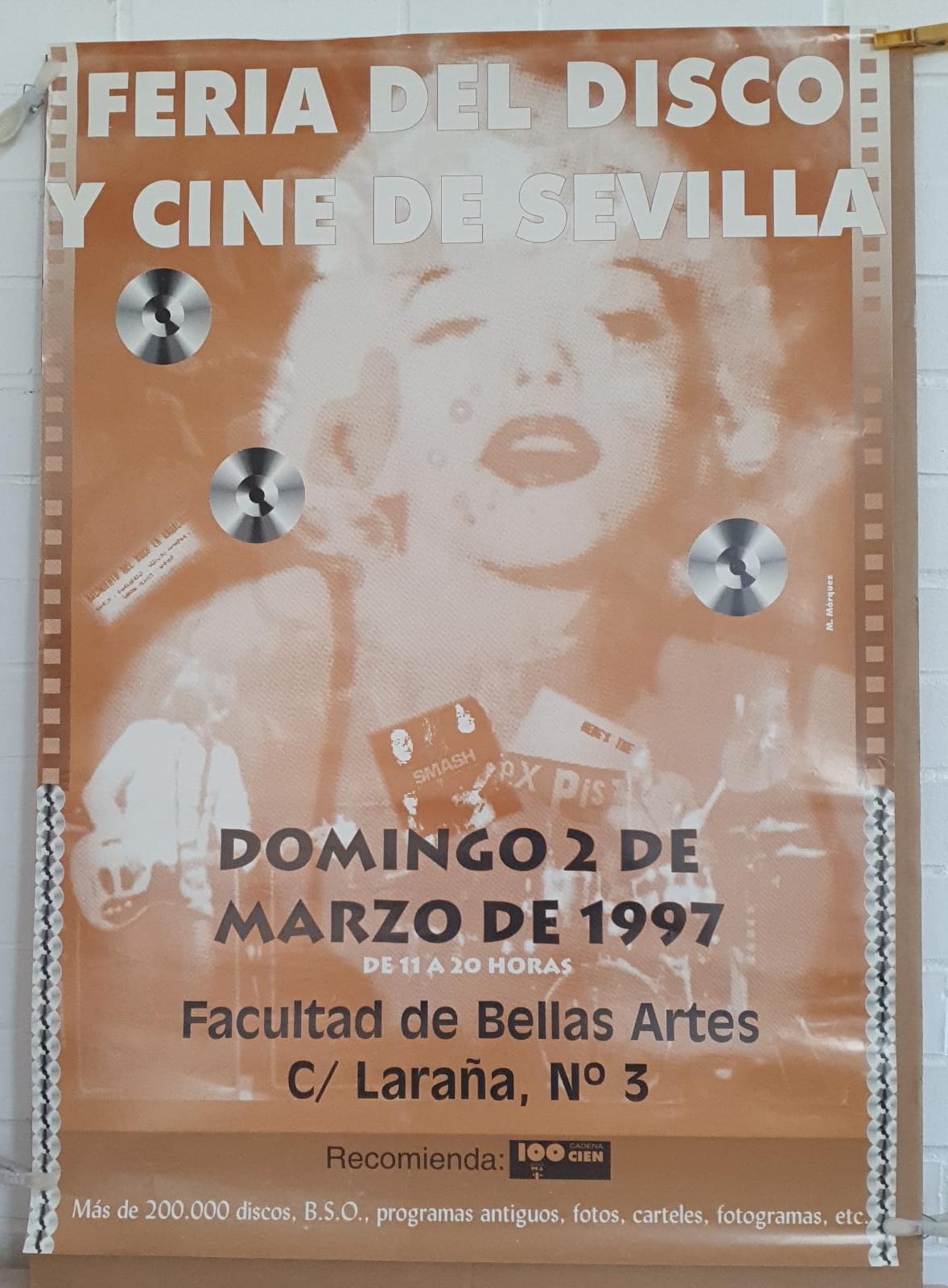 Feria del Disco y Cine de Sevilla. Cartel (100x70) Domingo 2-3-1997. Facultad de Bellas artes