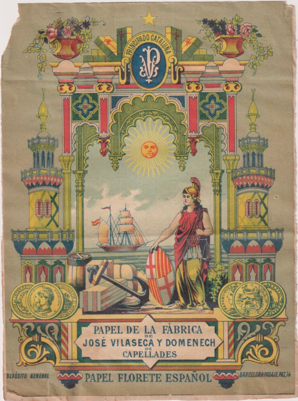Pequeño cartel (21x16 cm.) Publicidad  Papel de la Fábrica de José Vilaseca y Domenech. de Capellades. Papel Florete Español