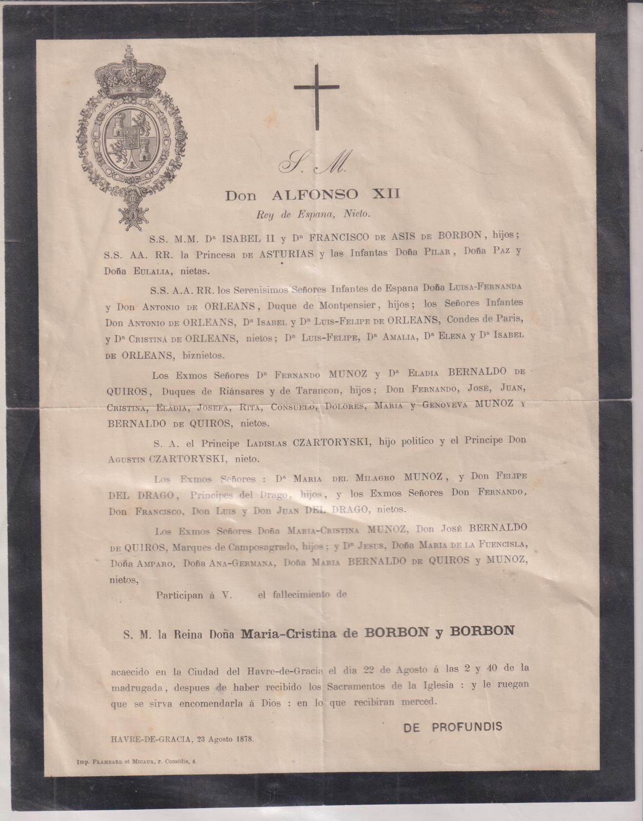 Carta (26,5x20,5 cms.) En la que Don Alfonso XII Rey de España, Comunica la muerte de María Cristina de Borbón y Borbón