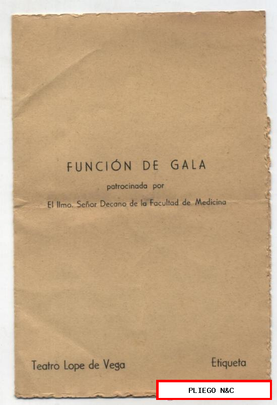 Invitación. Función de Gala en el Teatro Lope de Vega. Sevilla 1948