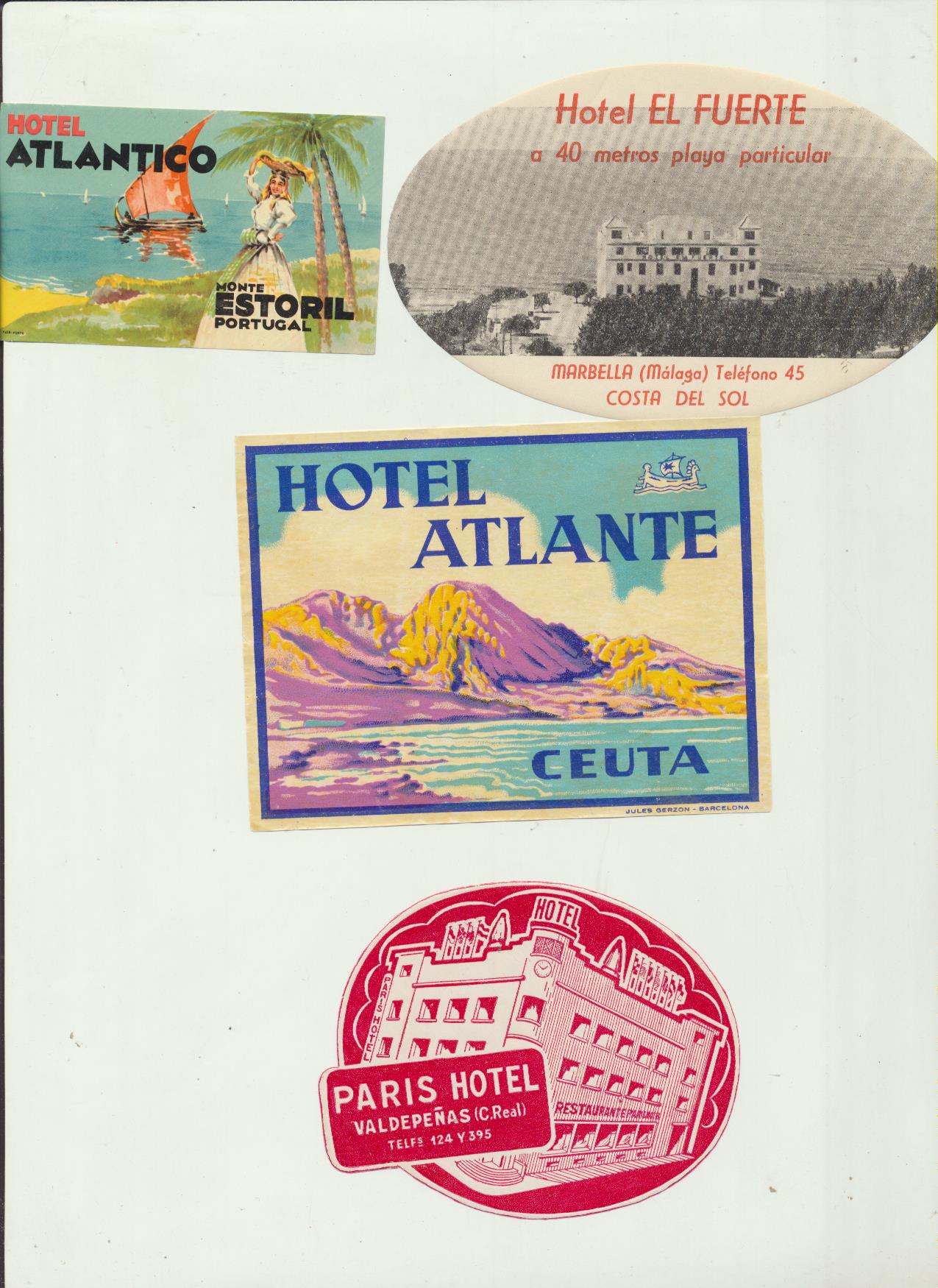 Lote de 4 Etiquetas: Hotel Atlántico, Estoril